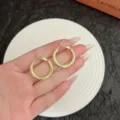 Elegant gold-tone geometric hoop earrings with delicate rhinestone accents for women - Textured Rhinestone Hoop Style (E4761) / 2.5cm / Gold