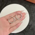 Elegant silver-toned rhinestone geometric hoop earrings, stylish and versatile jewelry piece - Textured Rhinestone Hoop Style (E4761) / 2.5cm / Silver