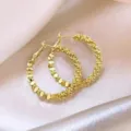 Elegant gold geometric hoop earrings featuring a unique textured beaded finish for women - Textured Hoop (E3707) / Gold