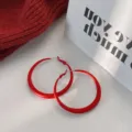 Large red hoop earrings with matte oil-drop finish for a bold fashion statement - Matte Round Hoop (E0517) / 5cm / Red