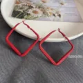 Bold red matte finish geometric square hoop earrings with approximate 5cm size detail - Matte Square Hoop (E0517) / 4.50cm / Red