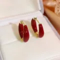 Exquisite retro geometric red enamel drip oil hoop earrings with elegant gold finish - Burgundy