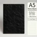 Cuaderno A5 minimalista de cuero sintético negro tinta con 160 páginas y líneas - A5/80 Hojas / Negro