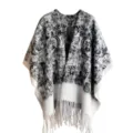 Châle poncho artistique imprimé peinture à l'encre noir et blanc pour l'automne-hiver - Hauts / 120x140cm / Paisley Blanc