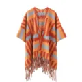 Poncho bohemio con flecos y motivos geométricos para mujer en naranja - Tops / 120x140cm / Naranja Mágico