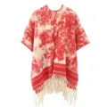 Ethnic style bohemian red tie-dye pattern shawl poncho featuring elegant cream tassels - Tops / 120x140cm / Ink Red