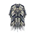 Bohemian ethnic style geometric knitted shawl poncho with tassels for women winter - Tops / 120x140cm / Magic Blue Black