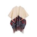 Bohemian ethnic style medium-length shawl featuring geometric patterns and tassels - Tops / 120x140cm / Beige Ethnic Style