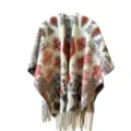 Bohemian ethnic style white shawl poncho with red geometric patterns and tassels - Tops / 120x140cm / Snowflake Orange