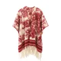 Bohemian wine red tie-dye poncho shawl with long fringes for women's autumn style - Tops / 120x140cm / Ink Wash Wine Red