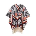 Bohemian ethnic style shawl poncho with geometric patterns and fringe tassels in white - Tops / 120x140cm / Ethnic Geometric Navy