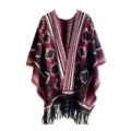 Elegant bohemian ethnic style tasseled poncho in maroon and black geometric patterns - Tops / 120x140cm / Ethnic Style Wine Red