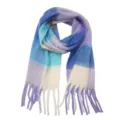 Dikke geruite sjaal van imitatie-mohair met blauw en paars verloop en lange franjes - 215x40cm / Paars