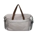 Bolso de viaje de gran capacidad gris con diseño de cuadros y asas marrones superiores - Gris