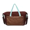 Bolso de viaje marrón grande con asas azul claro y bolsillo frontal de cuadros - Marrón