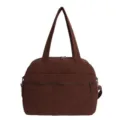 Large chocolate brown quilted tote bag for travel and gym use with long shoulder straps - One Size / Coffee