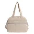 Large beige quilted travel duffel bag with front zipper pocket and shoulder strap - One Size / Off White
