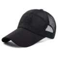 Breathable black mesh baseball cap with long brim and M embroidery for sun protection - M Letter Style / Adjustable (56-60cm) / Black