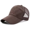 Brown breathable linen mesh baseball cap with long brim and M embroidery - M Letter Style / Adjustable (56-60cm) / Coffee