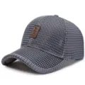 Breathable gray mesh baseball cap for summer sun protection with leather patch detail - One Size Adjustable (56-59CM) / Head Icon Style / Dark Gray