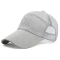 Premium light grey breathable linen mesh baseball cap with long brim and embroidered M logo - M Letter Style / Adjustable (56-60cm) / Light Gray