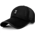 Gorra de béisbol de malla negra transpirable para deportes y sol exterior - Ajustable (Para 56-60cm) / Estilo Letra - Negro