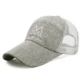 Grey linen baseball cap with white mesh and embroidered M letter - M Letter Style / Adjustable (56-60cm) / Dark Gray