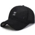 Black breathable mesh baseball cap for outdoor summer sun protection and sport activities - One Size Adjustable (56-59CM) / Letter Style / Black