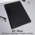 B5 size frosted black loose-leaf notebook with 60 lined sheets for office and study - Obsidian Black / B5/60 Sheets