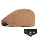 Vintage corduroy flat cap in tan finish featuring an adjustable snap back closure design - 56-59cm (Adjustable) / Khaki