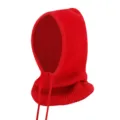 Red knitted balaclava hood with drawstring for winter warmth and wind protection - One Size Adjustable / Red