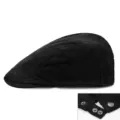 Stylish black corduroy flat cap newsboy hat featuring adjustable snap button strap detail - 56-59cm (Adjustable) / Black