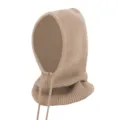 Cozy beige knitted balaclava hood with drawstring, winter windproof neck warmer hat - One Size Adjustable / Khaki