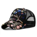 Black sequin floral baseball cap with breathable mesh for summer sun protection - Adjustable (55-59cm) / Exquisite Embroidery Style (Color 2)