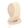 Gemütlicher cremefarbener Strick-Balaclava-Kapuzenschal mit verstellbarem Kordelzug - Einheitsgröße Verstellbar / Beige