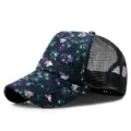 Stylish women's sequin baseball trucker hat with dark blue floral lace and breathable mesh back - Adjustable (55-59cm) / Lace Sequin Floral (Color 9)