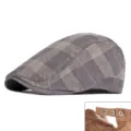 Vintage gray plaid corduroy beret flat cap featuring adjustable back snap buttons - 56-59cm (Adjustable) / Purple Grey Plaid