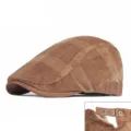 Vintage brown checkered corduroy flat cap for men and women with adjustable snap back - 56-59cm (Adjustable) / Yellow Khaki Plaid