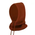 Dicker, gestrickter Winter-Kapuzenhut mit Kordelzug in Terracotta-Braun für wohlige Wärme - Einheitsgröße Verstellbar / Rostrot