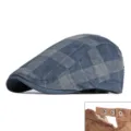 Blue plaid corduroy flat cap featuring adjustable metal snap buttons for autumn and winter - 56-59cm (Adjustable) / Blue Gray Plaid