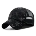Berretto da baseball nero traspirante con fiori di paillettes e rete per donna estivo - Regolabile (55-59cm) / Girasole - Nero