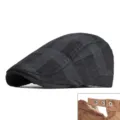 Vintage checkered corduroy flat cap with adjustable snap buttons for men and women - 56-59cm (Adjustable) / Black And Gray Checkerboard