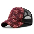 Cappellino da baseball bordeaux con fiori di paillettes e retro in rete nera traspirante - Regolabile (55-59cm) / Girasole - Amaranto