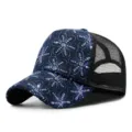Cappellino trucker blu scuro con ricamo floreale di paillettes e rete nera traspirante - Regolabile (55-59cm) / Girasole - Blu Scuro