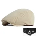 Beige corduroy flat cap with adjustable back strap for men and women - 56-59cm (Adjustable) / Beige