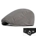 Grey corduroy flat cap for men and women with adjustable metal snap button details - 56-59cm (Adjustable) / Light Gray