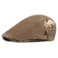 Boina de malla marrón con detalles de camuflaje, gorra plana transpirable para el verano. - Niños - Ajustable para contorno de cabeza 52-55cm / Camuflaje de Malla-Caqui Oscuro