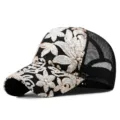 Cappello trucker nero in mesh con eleganti motivi floreali di paillettes per il sole - Regolabile per Circonferenza Testa 55-59cm / Colore 13