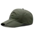 Olive green quick-dry breathable baseball cap with a foldable brim for outdoor hiking - Adjustable (56-59cm) / Plain Style (Copper Buckle) / Army Green