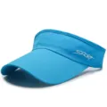 Breathable blue mesh sun visor hat with Sport print for tennis and outdoor sports - Adjustable (Fits 55-59cm Head Circumference) / Sport Style / Sky Blue